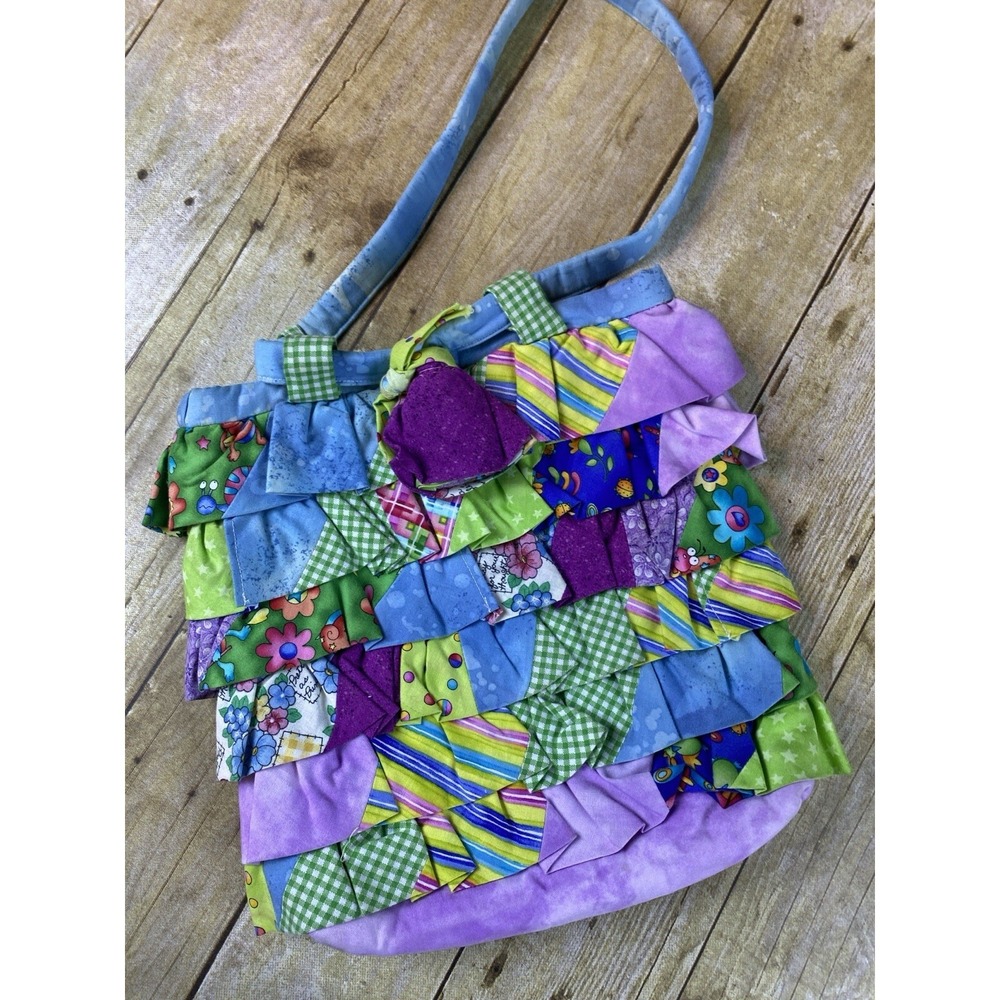 Handmade‎ Tote Purse Ruffles Bright Colors Whimsical Excellent Quality OOAK